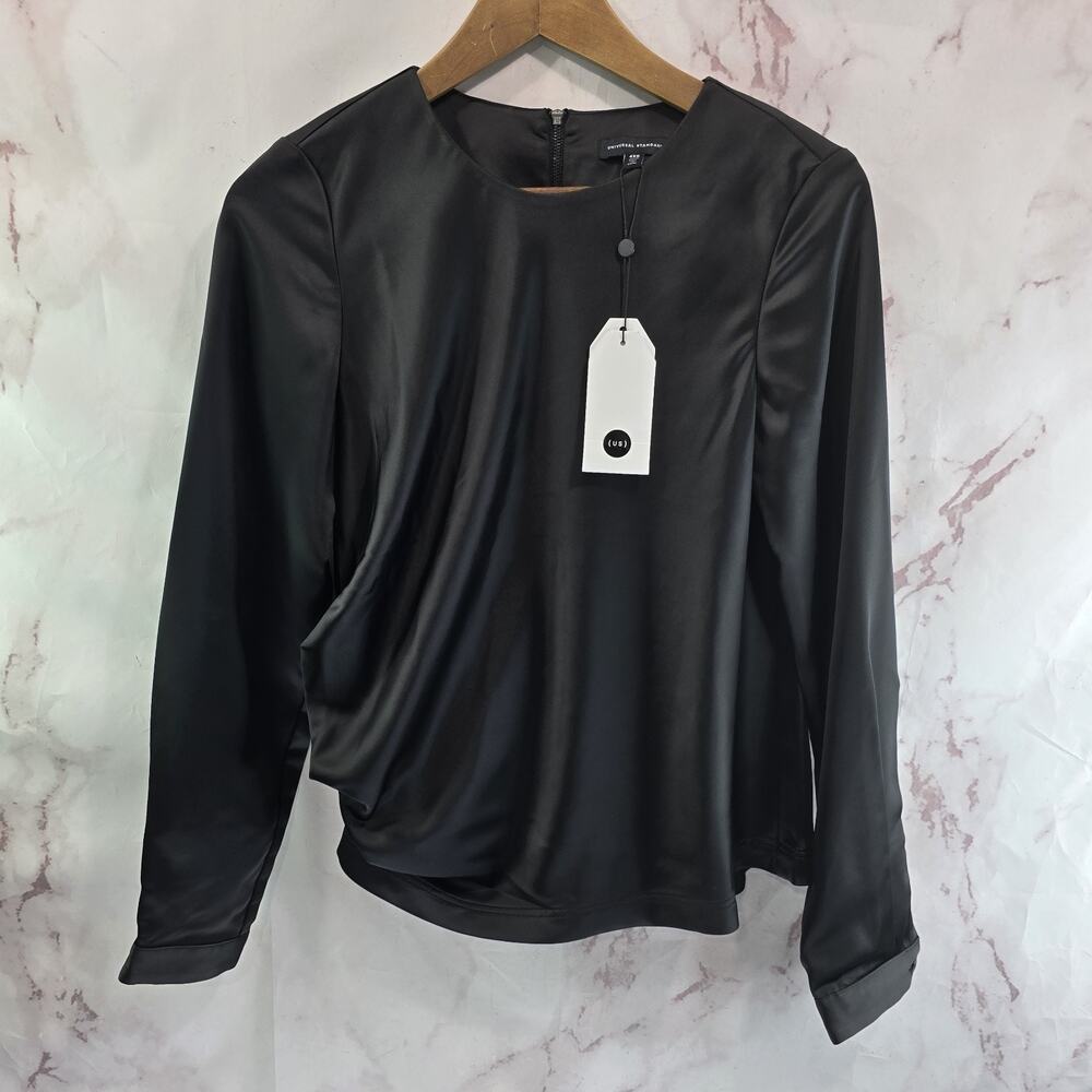 Universal Standard Shirt Womens XS 4XS Black Blouse Long Lucina Gathered Zip